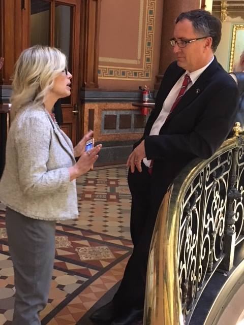 President Aimee Hospodarsky speaks with her representative at Day on the Hill.