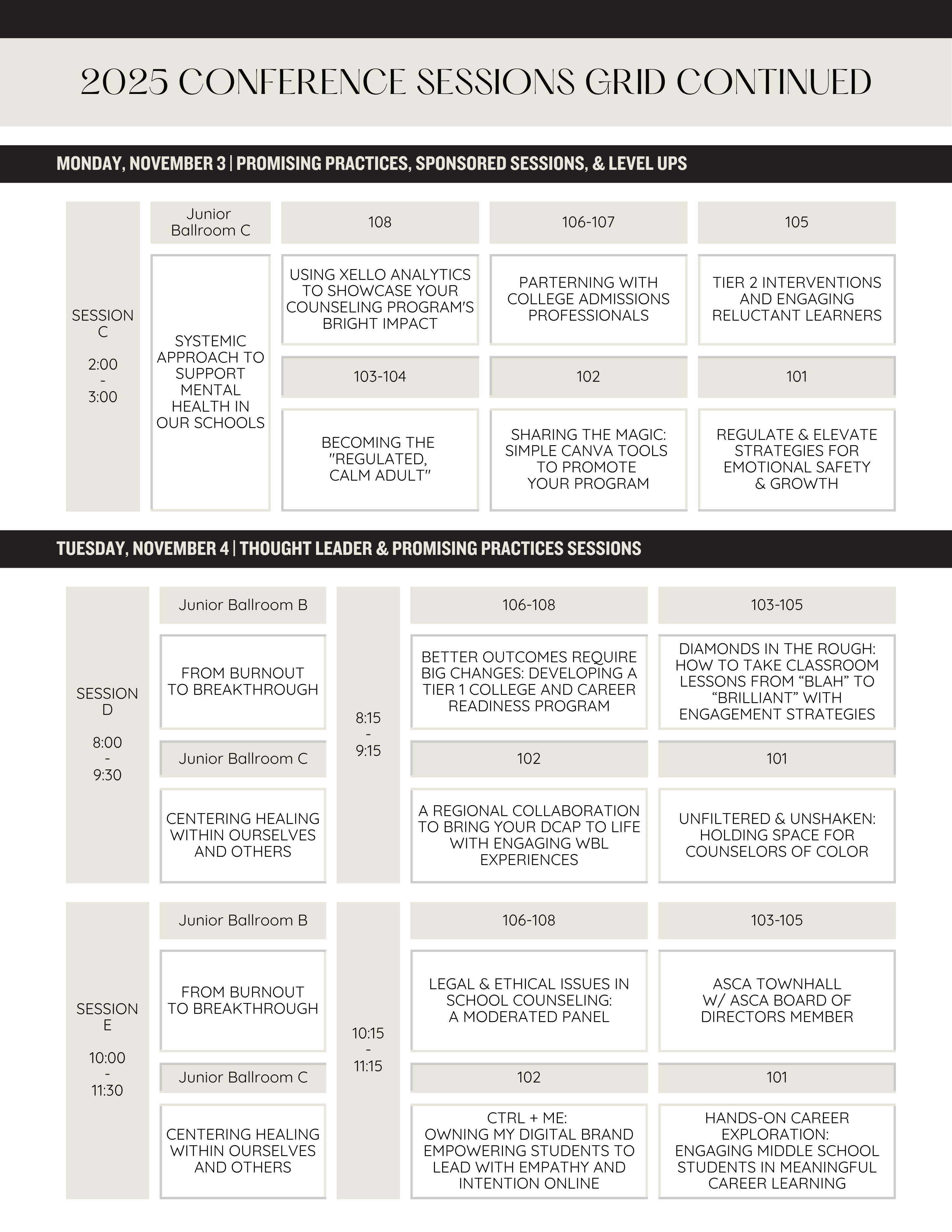 2025 ISCA Conference Sessions Grid Part Two
